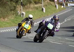 Images Dated 6th June 2021: Brian Wyles (Honda) and Stephen Carr (Kawasaki) 2003 Ultra Lightweight Manx Grand Prix
