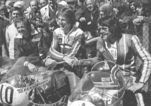 Chas Mortimer (Yamaha) Charlie Williams (Dugdale Maxton Yamaha) and Tom Herron (Yamaha) 1975 Junior TT