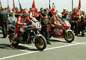 Chris Guy (Honda) and Klaus Klein (Kawasaki) 1984 Formula One TT