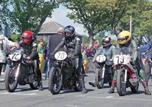 Images Dated 14th June 2022: Chris Wright (Norton) Chris Williams (Velocette) and Chris Lenton (Yamaha) 2002 TT Parade Lap