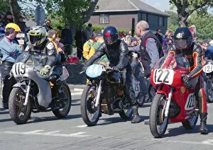 Images Dated 14th June 2022: Colin Grant (AJS) and Dick Linton (Aermacchi) 2002 TT Parade Lap