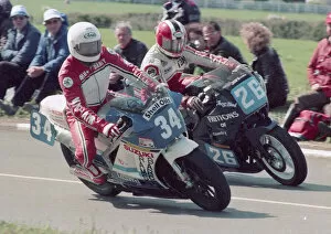 Images Dated 31st May 2022: Danny Shimmin (Suzuki) and Tony Head (Honda) 1986 Production B TT