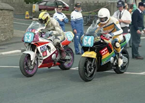 Images Dated 31st January 2021: David Murthagh (Yamaha) & Mark Wateridge (Honda) 1996 Junior Manx Grand Prix