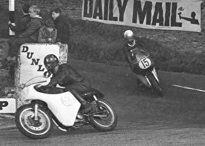 Images Dated 9th July 2021: Dick Standing (AJS) and Bill Smith (Matchless) 1966 TT practice