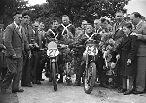 Dickie Dale (Guzzi) Anno Domini & Don Crossley (Triumph) 1948 Manx Grand Prix