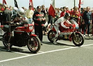 Images Dated 3rd September 2019: Eric Galbraith (Kawasaki) and Roger Burnett (Ducati-Cagiva) 1984 Formula One TT
