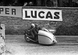 Images Dated 10th February 2018: Eric Oliver & Les Nutt (Norton) 1954 Sidecar TT
