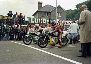 Images Dated 19th June 2019: Ernie Coates (Yamaha) & Kenny Blake (Yamaha) 1979 Classic TT