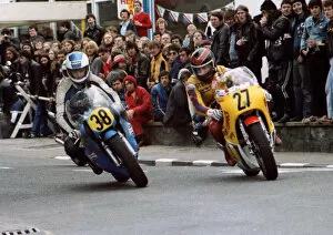 Images Dated 29th October 2018: Ernst Gschwender (Yamaha) and Steve Henshaw (Coppock Suzuki) 1981 Senior TT