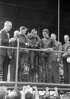 Mike Hailwood Prints: Gary Hocking, Mike Hailwood and Ernst Degner 1959 Ultra Lightweight Ulster Grand Prix