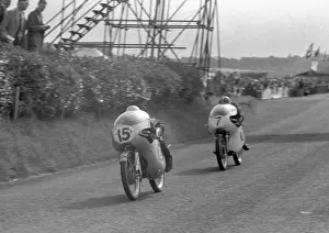 MZ Prints: Gary Hocking (MZ, 15) leads Mike Hailwood (Ducati) 1959 Ultra Lightweight Ulster Grand Prix