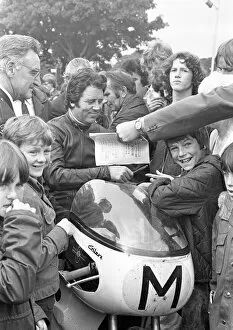 Geoff Duke Gallery: Geoff Duke (Gilera) 1973 Manx Grand Prix Parade Lap