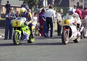 Geoff Nutland (Kawasaki) and Jason Griffiths (Honda) 1991 Senior Newcomers Manx Grand Prix