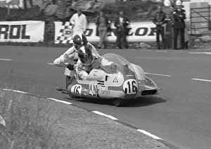 George O Dell & Kenny Arthur at Signpost Corner;1977 Sidecar TT