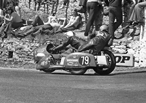 George Oates & W Garrett (Rumble BSA) at Governors Bridge: 1973 500 Sidecar TT