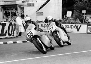 Joe Thornton Gallery: George Short (AJS) & Joe Thornton (Norton) 1966 Junior Manx Grand Prix