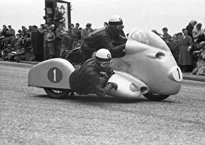 German Wilhelm Noll & Fritz Cron (BMW) at Governor's Bridge, 1955 sidecar TT