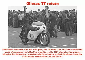 Geoff Duke Collection: Gileras TT return