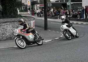 Images Dated 2nd June 2021: Graham Vickery (Honda) and Mike Balmer (Greeves) 1973 Lightweight Manx Grand Prix