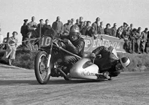 Images Dated 20th July 2012: Hans Haldeman at Cronk ny Mona; 1954 Sidecar TT