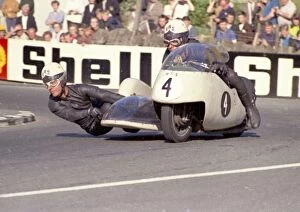 Images Dated 15th September 2011: Helmut Fath and Wolfgang Kalauch at Quarter Bridge: 1968 500 Sidecar TT