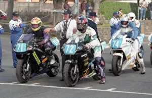 Images Dated 31st January 2021: Ian Pattinson (Kawasaki) & Ken Davis (Chaintec Honda) 1996 Junior Manx Grand Prix