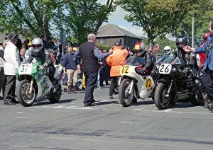 Images Dated 14th June 2022: James Yeo (Honda) Michelle Duff (Arter Matchless) and Mauro Borella (JPS Norton) 2002 TT Parade Lap