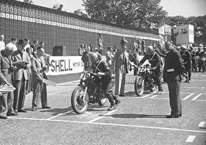 Images Dated 23rd October 2021: John Dale (AJS) and Arnold Jones (Norton) 1950 Junior TT