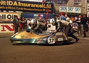 Images Dated 7th February 2018: John Mulcahy & Frank McGettigan (Blue J Suzuki) 1987 Sidecar TT
