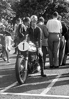 Images Dated 17th April 2023: Kiwi Gordon Laing (Norton) preparing to start the 1954 Junior TT