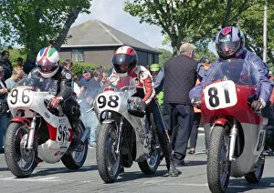 Images Dated 14th June 2022: Les Cross (Yamaha) Yves Caillet (Walther) and John Rimmer (Matchless) 2002 TT Parade Lap