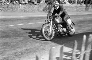 Images Dated 14th April 2023: Bill Lomas (AJS) at Quarter Bridge, 1952 Junior TT