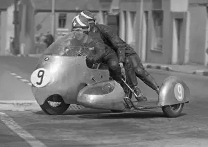 Manx Arms action: Florian Camathias and Hilmar Cecco (BMW) 1959 Sidecar TT