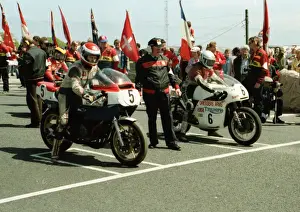 Mick Hunt (Darvill Honda) and Sam McClements (Triumph) 1984 Formula One TT
