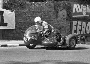 Images Dated 18th February 2021: Mick Potter & Bernie Coverdale (Triumph) at Governors Bridge: 1973 500 Sidecar TT