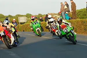 Neil Pearson (Kawasaki) and Tom Snow (Honda) and Scott Miller (Kawasaki) 2015 Southern 100