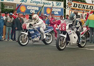 Images Dated 20th June 2021: Neil Tuxworth (Yamaha) and Martin Birkinshaw (Yamaha) 1988 Production A TT