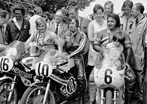 Tommy Robb Collection: Neil Tuxworth (Yamaha) Tommy Robb (Yamaha) and Jan Kostwinder (Yamaha) 1973 Ultra Lightweight TT