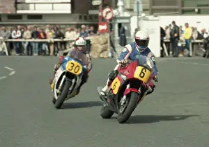 Paul Hunt (Kawasaki) and Justin Urch (Suzuki) 1986 Senior Manx Grand Prix