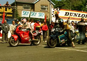 Peter Bateson (Honda) and Tony Hudziak (Yamaha) 1987 Formula Two TT
