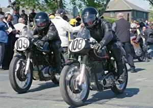 Images Dated 14th June 2022: Peter Marriott (AJS) and Eric Downey (AJS) 2002 TT Parade Lap