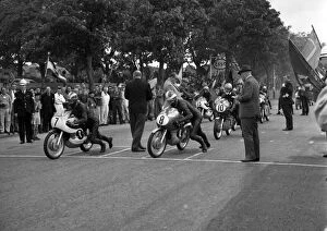 Images Dated 24th November 2015: Phil Read (Yamaha) and Frank Perris (Suzuki) 1965 Ultra Lightweight TT