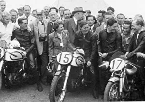 Images Dated 14th January 2022: Ray Amm (Norton) Reg Armstrong (Norton) and Les Graham (MV) 1952 Senior TT