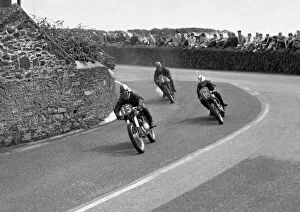 Images Dated 10th July 2020: Reuben Hardy (DOT) E Gill (NSU) D Evans (Velocette) 1960 Southern 100