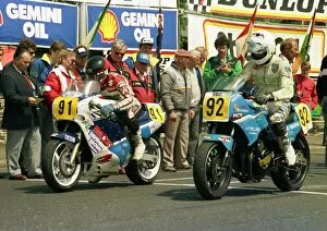 Images Dated 25th March 2017: Robert Holden (Suzuki) and Pete Boast (Yamaha) 1988 Senior TT