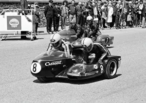 Rudi Kurth & Dane Rowe (Crescent) and Heinz Luthringhauser & Jurgen Cusnik (BMW) 1972 500 Sidecar TT