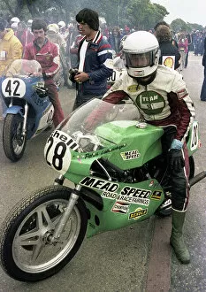 Images Dated 17th April 2023: South African Peter Labuschagne (Meadspeed Yamaha) preparing to start the 1979 Classic TT