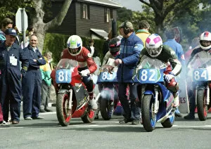 Images Dated 10th October 2019: Steve Morris (Kawasaki) & Brian Hogg (Yamaha) 1992 Junior Manx Grand Prix