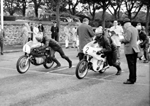 Images Dated 19th October 2018: Thomas Irvine (Aermacchi) and Jan Strijbis (Honda) 1966 Lightweight Manx Grand Prix