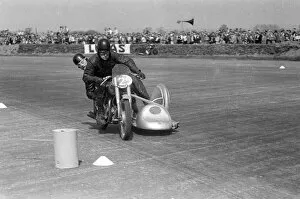 Tommy Bounds & un-named passenger (BSA) 1952 Silverstone Saturday